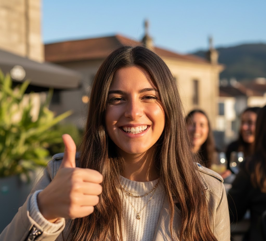Chica joven sonriendo satisfecha tras organizar su despedida de soltera en Galicia con nuestra agencia