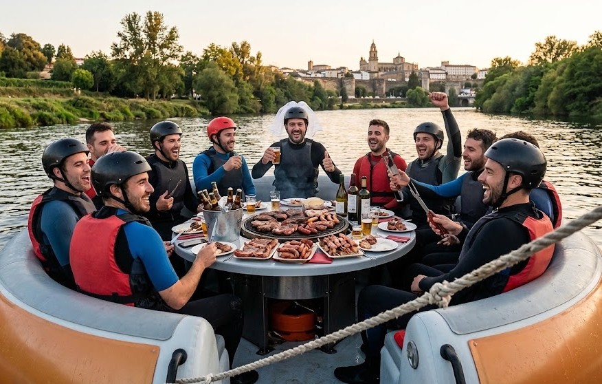 Barbacoa flotante en el río Miño Lugo