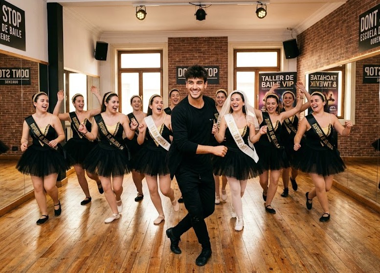 Profesor guapo de baile y grupo de despedida de soltera en Ourense en la escuela Don't Stop.