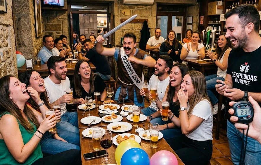 Yincana de cañas en cervecería de Ourense con mímica y monitor